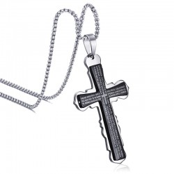 Croix avec bible espagnole - collier en acier inoxydable - unisexe