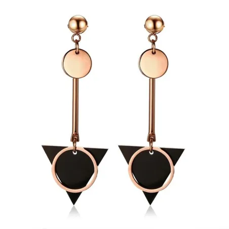 Double cercle & triangle - boucles d'oreilles longues