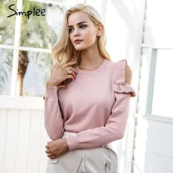 Elegante Onbedekte Schouder Gebreide TruiHoodies & Truien