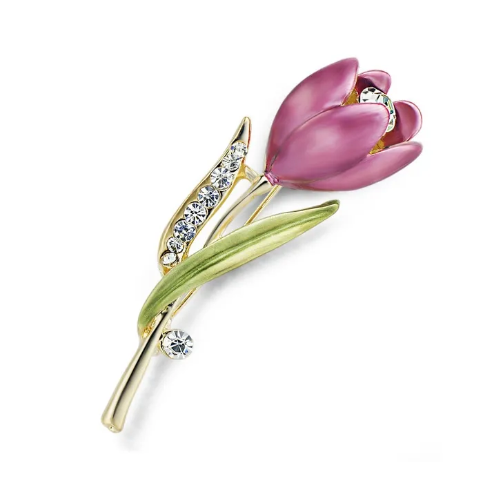 Elégante broche de tulipe en cristal