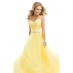 Long chiffon élégante robe jaune