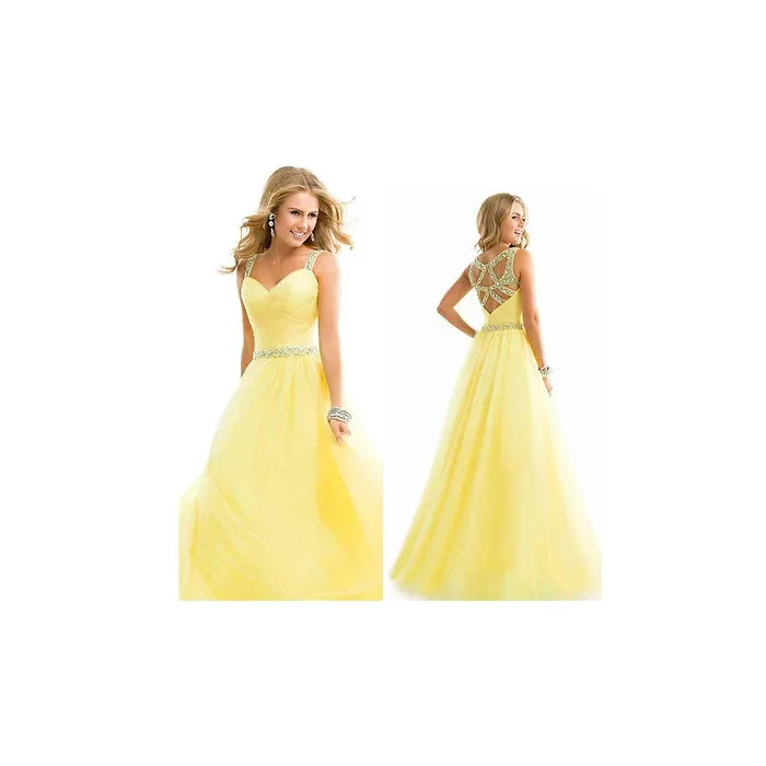 Lange Chiffon Elegante Gele JurkJurken