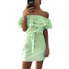 Off-shoulder strapless gestreepte ruches mini-jurkJurken
