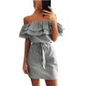 Off-shoulder strapless gestreepte ruches mini-jurkJurken