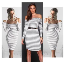 Off shoulders striped pencil dressJurken
