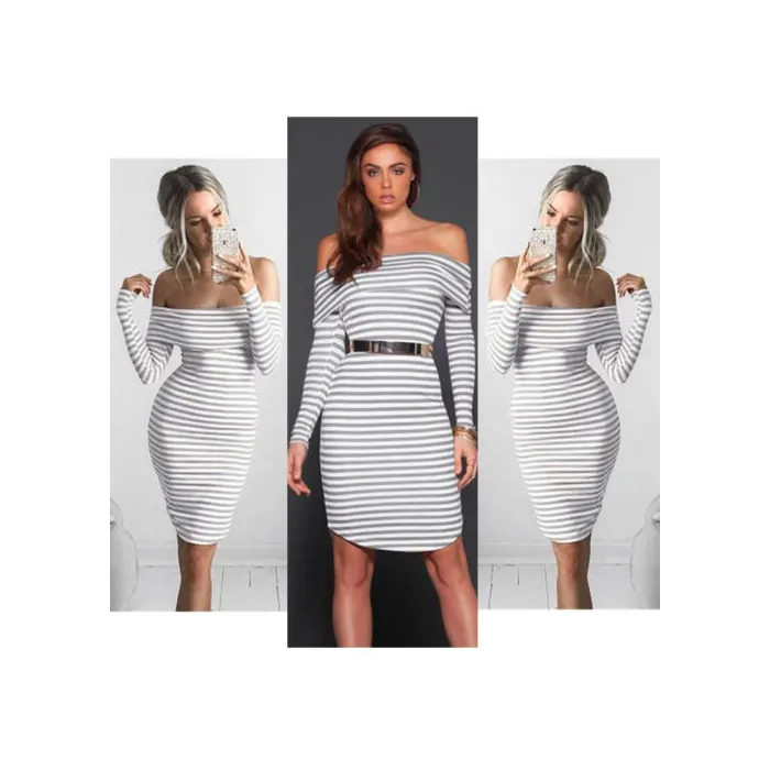 Off shoulders striped pencil dressJurken
