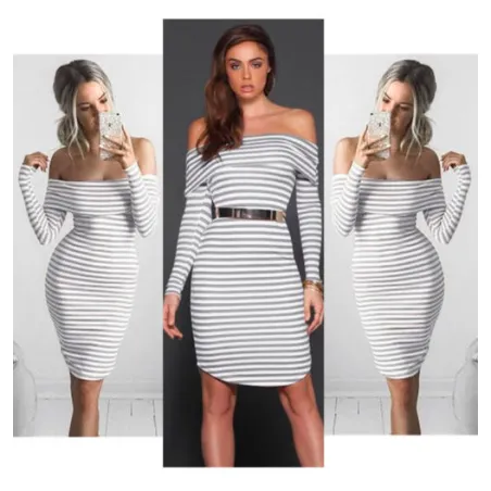 Off shoulders striped pencil dressJurken