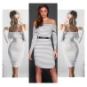 Off shoulders striped pencil dressJurken
