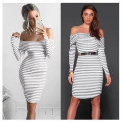 Off shoulders striped pencil dressJurken