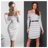 Off shoulders striped pencil dressJurken