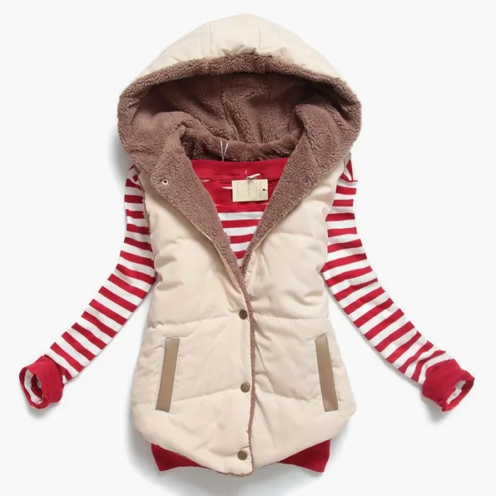 Slim-design warme jas vest bodywarmer met capuchon katoenJassen