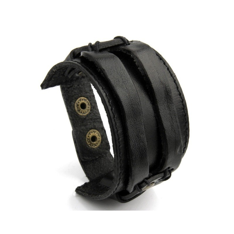 Leather cuff double wide rope bracelet unisexArmbanden