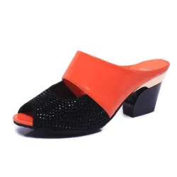 Rhinestones thick heel flip flops sandalsSandalen