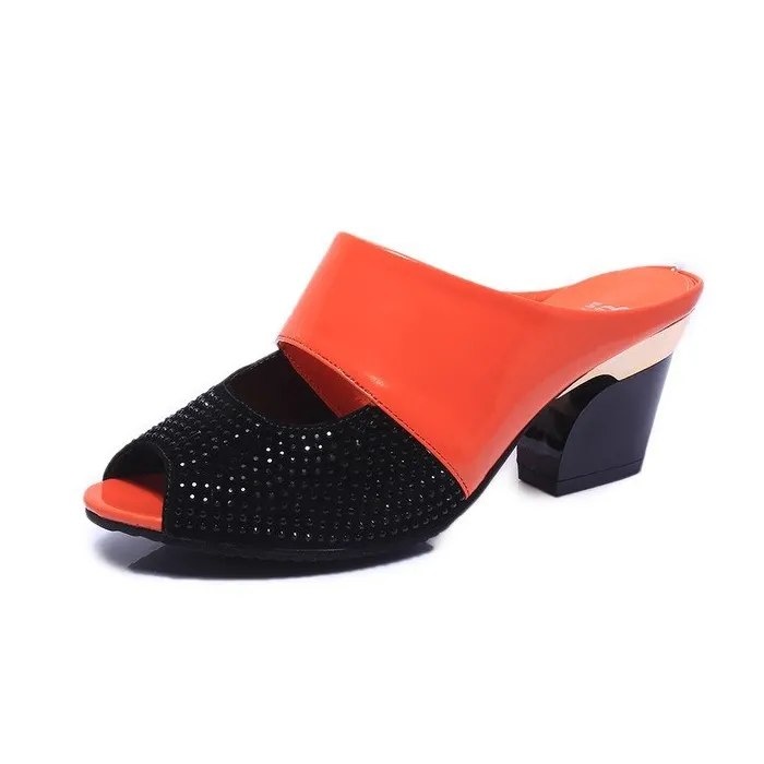Rhinestones thick heel flip flops sandalsSandalen