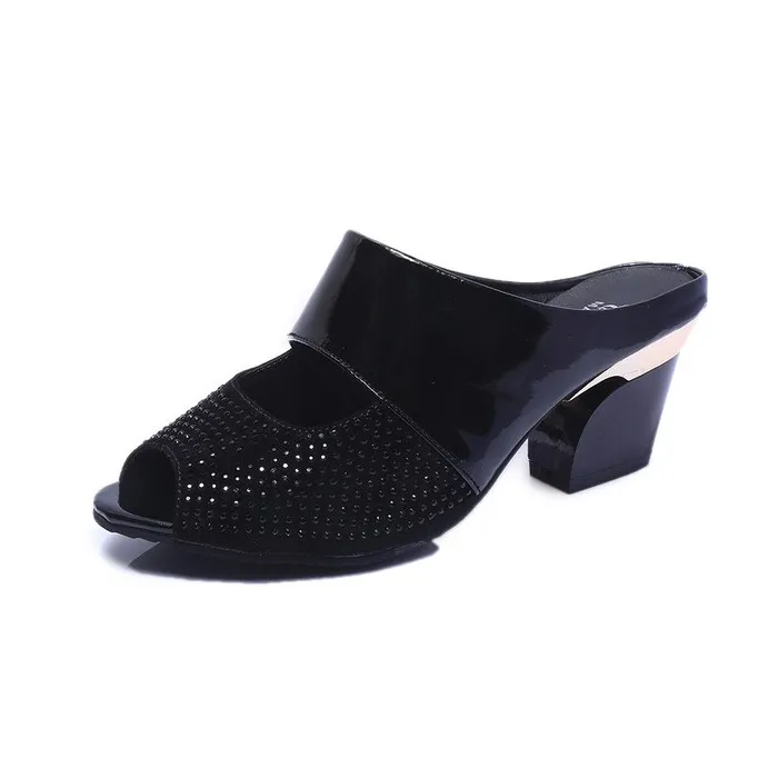 Rhinestones thick heel flip flops sandalsSandalen