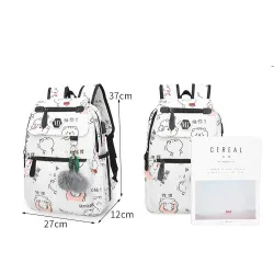 USB charging school backpack canvas 3 pcs setTassen