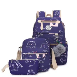 USB charging school backpack canvas 3 pcs setTassen