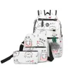 USB charging school backpack canvas 3 pcs setTassen