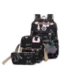USB école de chargement backpack toile 3 pcs set