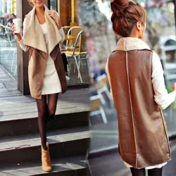 Slim autumn winter leather vestJassen