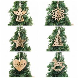 Kerstboom Xmas decoratie houten holle hangers 6 stuksKerstmis