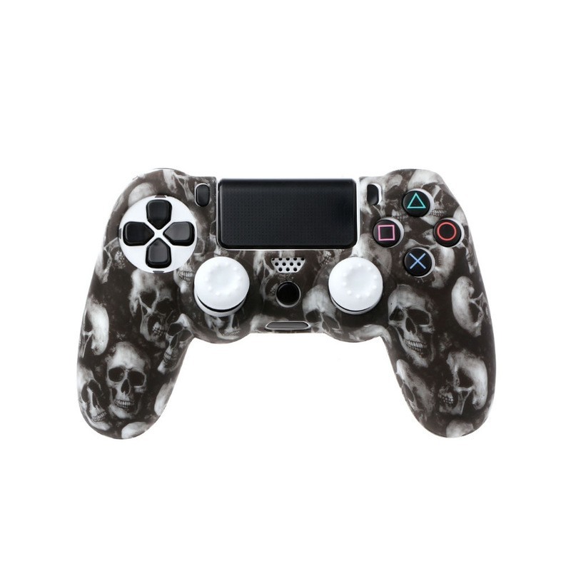 PS4 Pro Slim Coque de protection en silicone de crâne et 2 bouchons de joystick