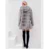 Elegante donzige lange jas met capuchon - bontjas - grote matenJassen