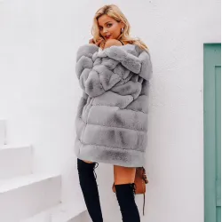 Elégante veste longue capuche - peluche - plus taille