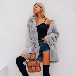 Elégante veste longue capuche - peluche - plus taille