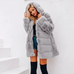 Elégante veste longue capuche - peluche - plus taille