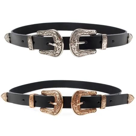 Double & single metal buckle leather beltBelts