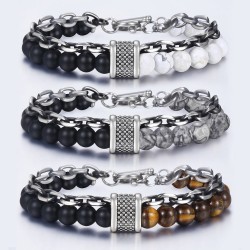 Bracelet en acier inoxydable avec perles en pierre naturelle