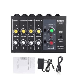 AM-228 mixing console - ultra-compact - low noise - 8 channels audio sound mixer with power adapterAudio