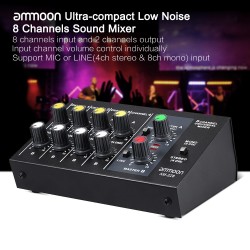 AM-228 mixing console - ultra-compact - low noise - 8 channels audio sound mixer with power adapterAudio