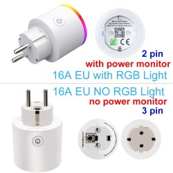 Plug Wifi avec moniteur d'alimentation - 16A EU RGB - prise sans fil avec commande vocale pour Google Home Alexa