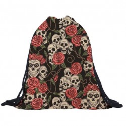 3D skull & roses - drawstring backpack - unisexe
