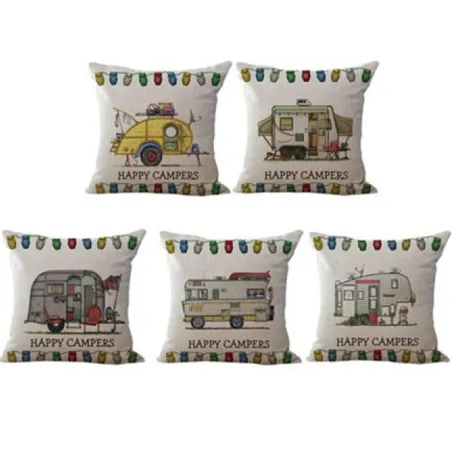 Happy Campers - housse de coussin en lin 45 * 45cm