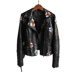 Floral embroidery - leather jacketJassen