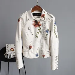 Floral embroidery - leather jacketJassen