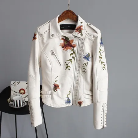 Floral embroidery - leather jacketJassen