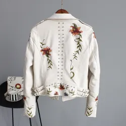Floral embroidery - leather jacketJassen