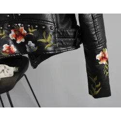 Floral embroidery - leather jacketJassen