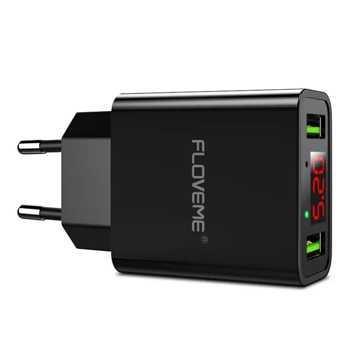 Smart dual USB - Led digital charging adapter for iPhone Samsung Xiaomi - EU plugChargers