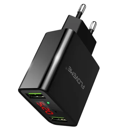 Smart dual USB - Led digital charging adapter for iPhone Samsung Xiaomi - EU plugChargers