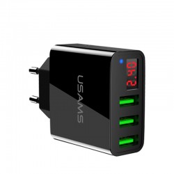 3.4A smart fast 3 port USB charger with LED display - EU plugOpladers