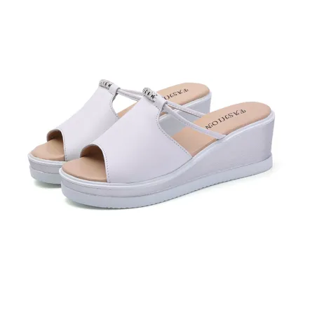 Comfortable leather slip-on wedge sandalsSandalen