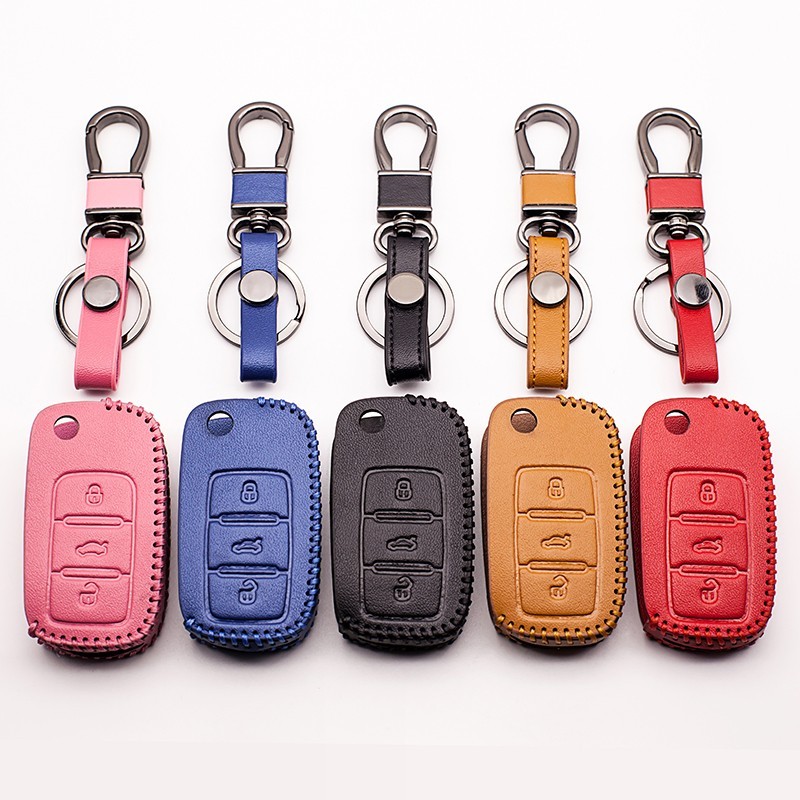 Car key leather cover for Volkswagen Polo B5, B6, Golf 4, 5, 6, Jetta, MK6, TiguanKeys