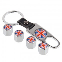 Britse vlag - autoband ventieldopjes met moersleutel sleutelhangerWiel onderdelen