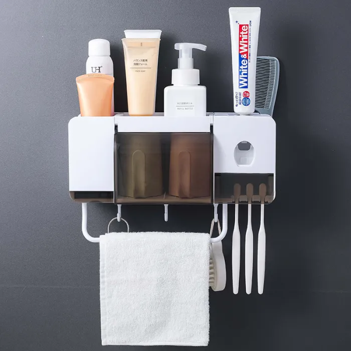 Porte brosse à dents & distributeur de squeezer dentifrice - set