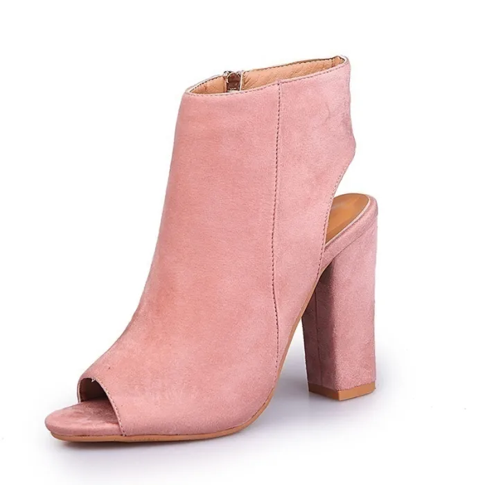 Casual stijlvolle suede sandalen laarzen met open teen en hakLaarzen